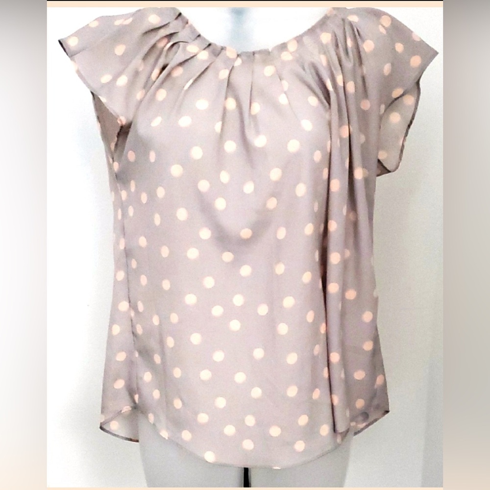 Lauren Conrad Polka Dot Blouse in Gray and Pink